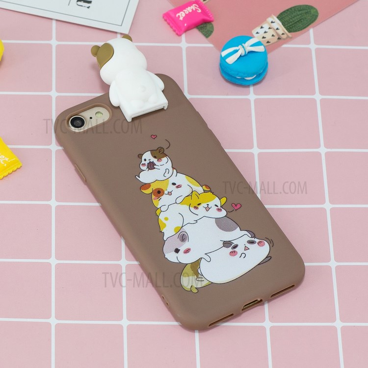 Foldable 3D Animal Doll Kickstand Pattern Printing TPU Case for iPhone 7/8/SE (2nd Generation) - Dogs-7