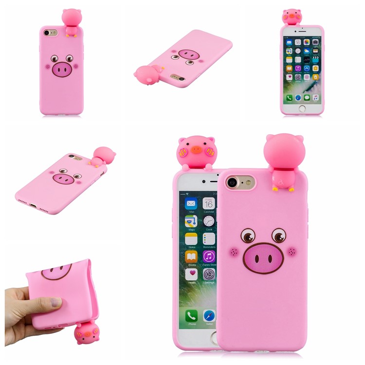 3D Doll Decor Soft TPU Mobile Phone Shell for iPhone SE (2nd Generation)/8/7 - Pig-7