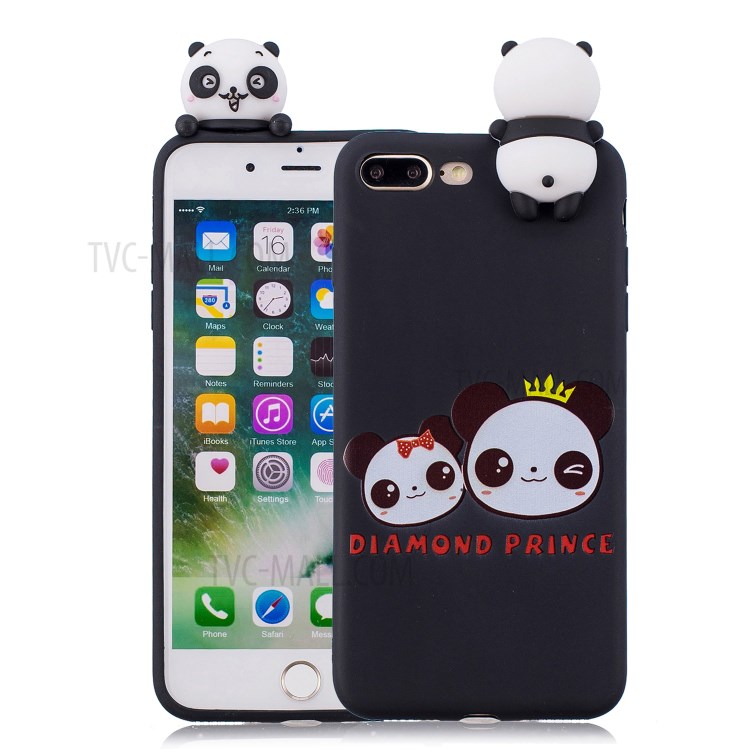 3D Doll Decor Soft TPU Phone Case for iPhone 8/7 Plus 5.5 inch - Couple Panda-1