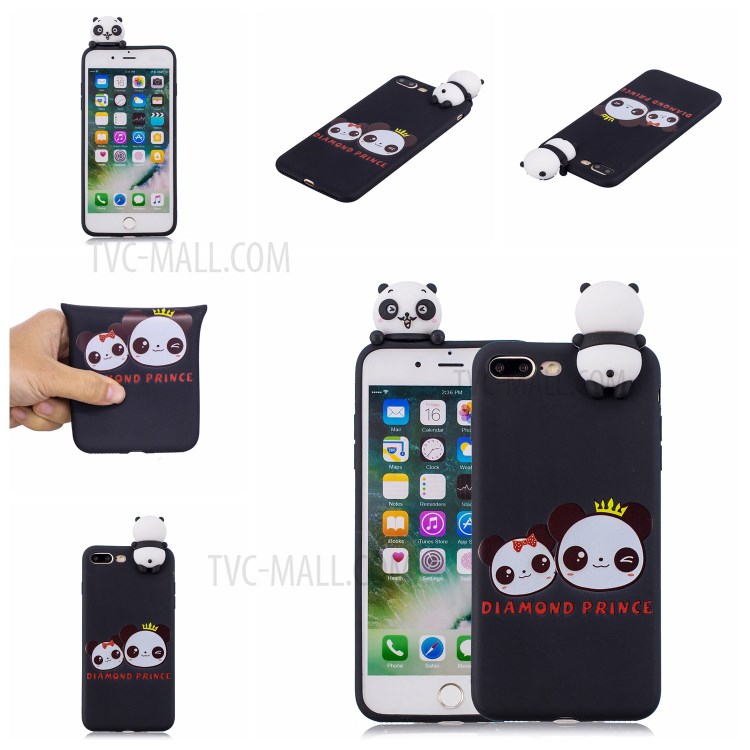 3D Doll Decor Soft TPU Phone Case for iPhone 8/7 Plus 5.5 inch - Couple Panda-7