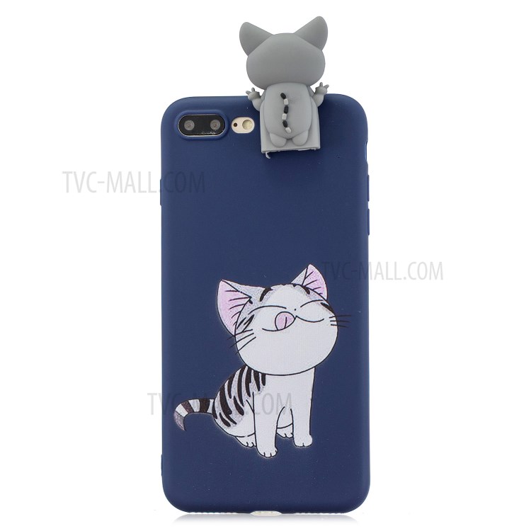 Foldable 3D Animal Doll Kickstand Pattern Printing TPU Phone Shell for iPhone 8/7 Plus 5.5 inch - Cat-2