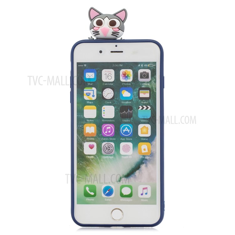 Foldable 3D Animal Doll Kickstand Pattern Printing TPU Phone Shell for iPhone 8/7 Plus 5.5 inch - Cat-3