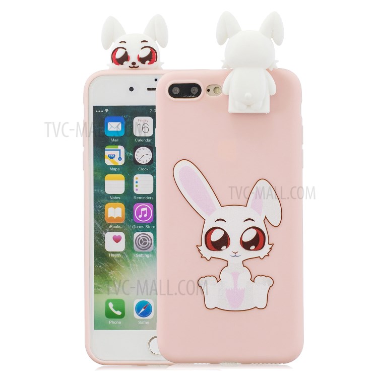 Foldable 3D Animal Doll Kickstand Pattern Printing TPU Phone Shell for iPhone 8/7 Plus 5.5 inch - Rabbit-1