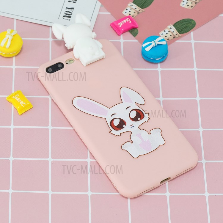Foldable 3D Animal Doll Kickstand Pattern Printing TPU Phone Shell for iPhone 8/7 Plus 5.5 inch - Rabbit-7