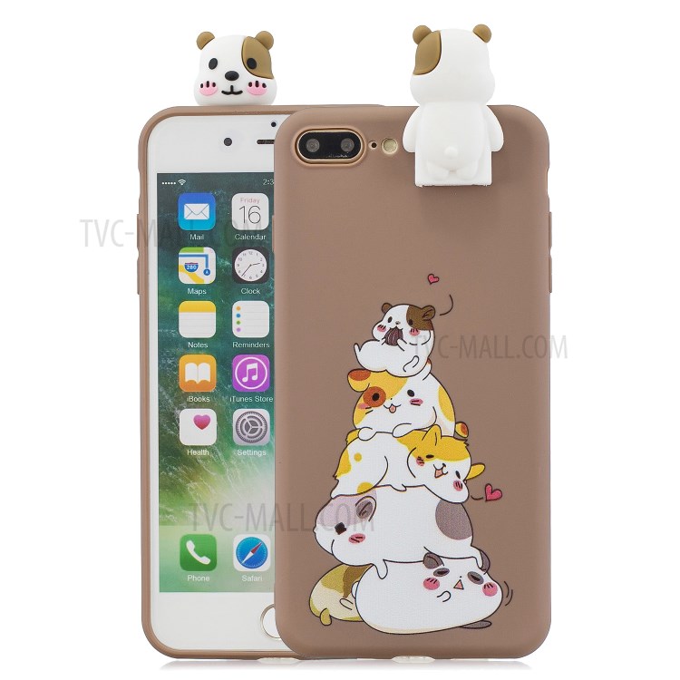 Foldable 3D Animal Doll Kickstand Pattern Printing TPU Phone Shell for iPhone 8/7 Plus 5.5 inch - Dogs-1