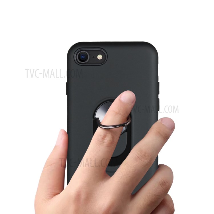 Detachable PC + TPU Combo Case with Finger Ring Kickstand Shell for iPhone 7/8/SE (2nd Generation)  - Black-5