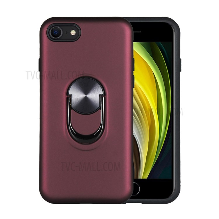 Detachable PC + TPU Combo Case with Finger Ring Kickstand Shell for iPhone 7/8/SE (2nd Generation) - Wine Red-1