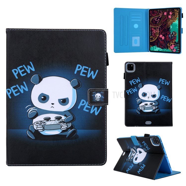 Pattern Printing Multi-angle Stand Leather Card Slot Tablet Case for iPad Pro 11-inch (2020)/(2018) - Panda with Joystick-1