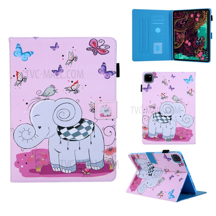 Pattern Printing Multi-angle Stand Leather Card Slot Tablet Case for iPad Pro 11-inch (2020)/(2018) - Elephant and Butterflies-1