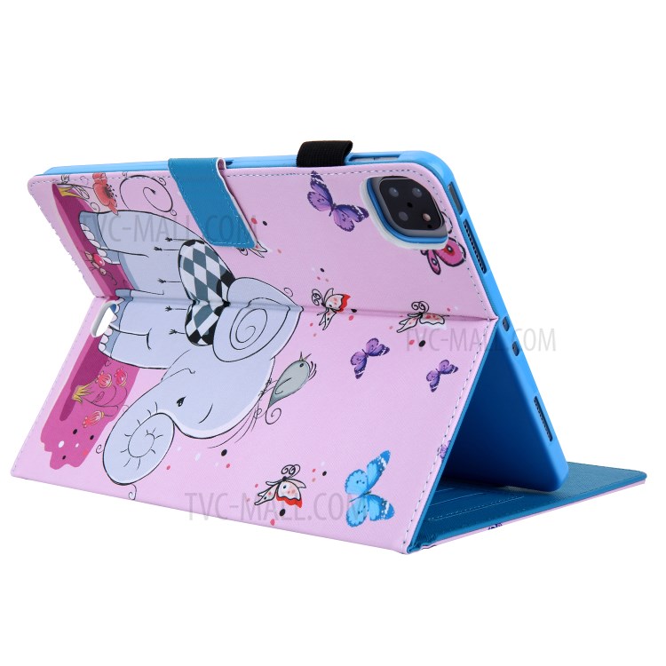 Pattern Printing Multi-angle Stand Leather Card Slot Tablet Case for iPad Pro 11-inch (2020)/(2018) - Elephant and Butterflies-4