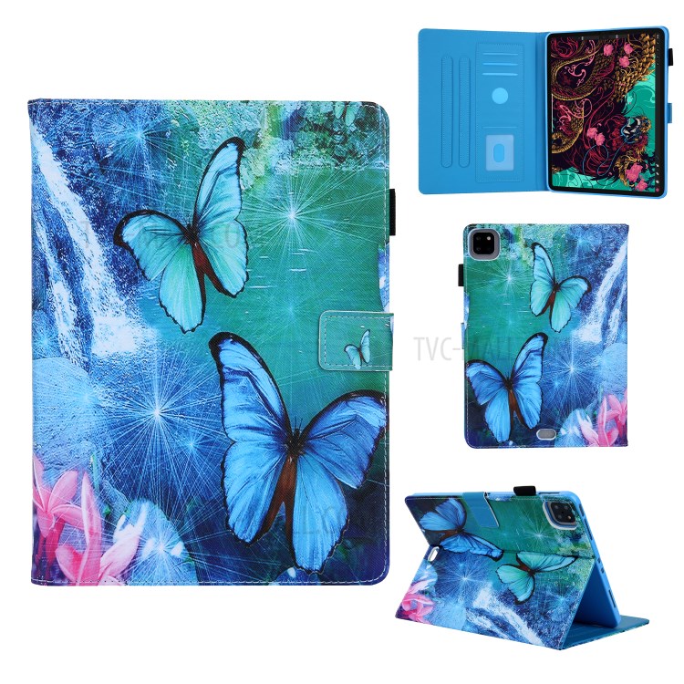 Pattern Printing Multi-angle Stand Leather Card Slot Tablet Case for iPad Pro 11-inch (2020)/(2018) - Blue Butterflies-1