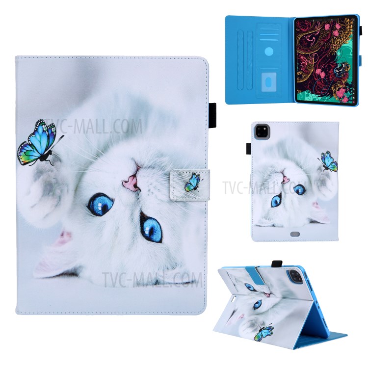 Pattern Printing Multi-angle Stand Leather Card Slot Tablet Case for iPad Pro 11-inch (2020)/(2018) - Cat and Butterfly-1