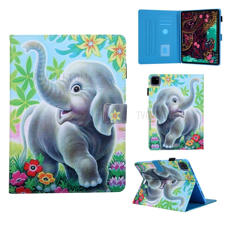 Pattern Printing Multi-angle Stand Leather Card Slot Tablet Case for iPad Pro 11-inch (2020)/(2018) - Lovely Elephant-1