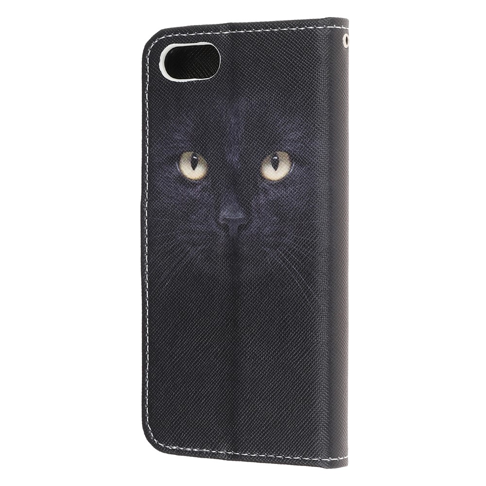 Newly Cross Texture Patterned Leather Wallet Cover with Strap for iPhone 7/8/SE (2nd Generation) - Cat Eyes-3