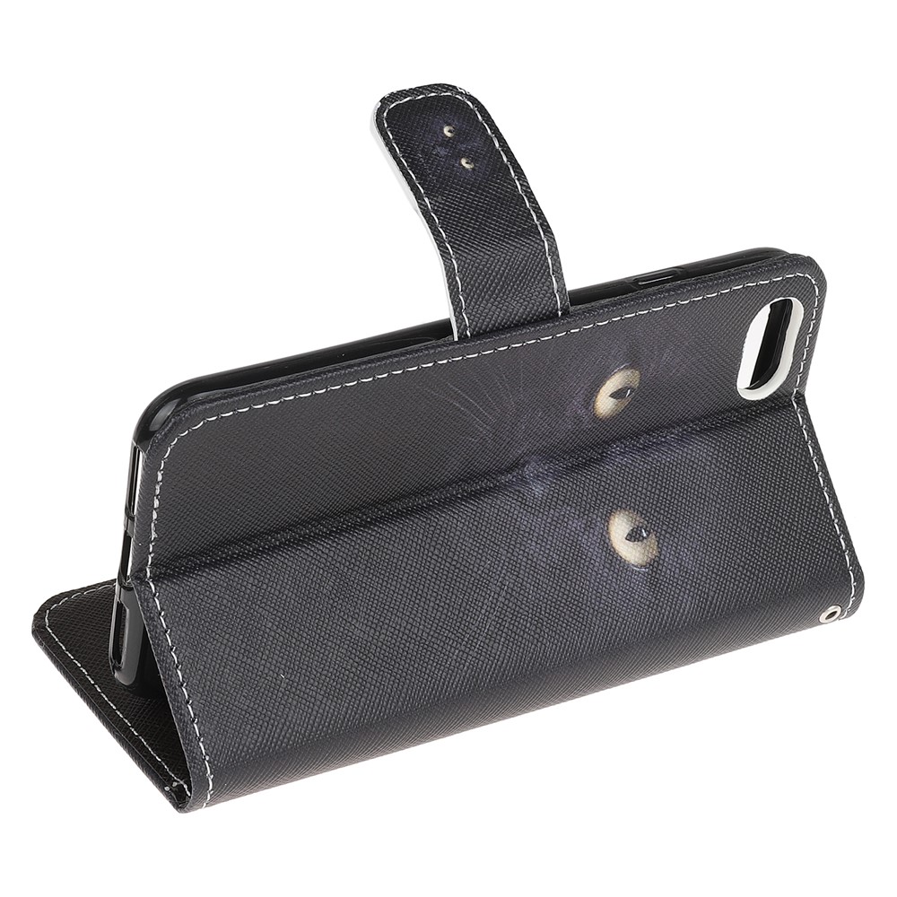 Newly Cross Texture Patterned Leather Wallet Cover with Strap for iPhone 7/8/SE (2nd Generation) - Cat Eyes-4