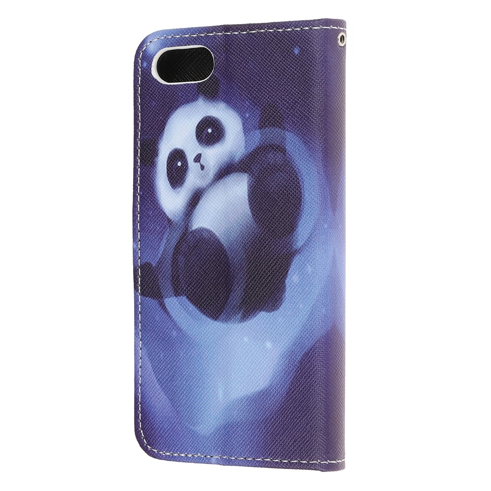 Newly Cross Texture Patterned Leather Wallet Cover with Strap for iPhone 7/8/SE (2nd Generation) - Panda-3