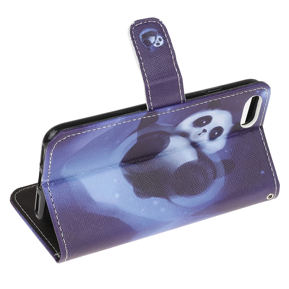 Newly Cross Texture Patterned Leather Wallet Cover with Strap for iPhone 7/8/SE (2nd Generation) - Panda-4