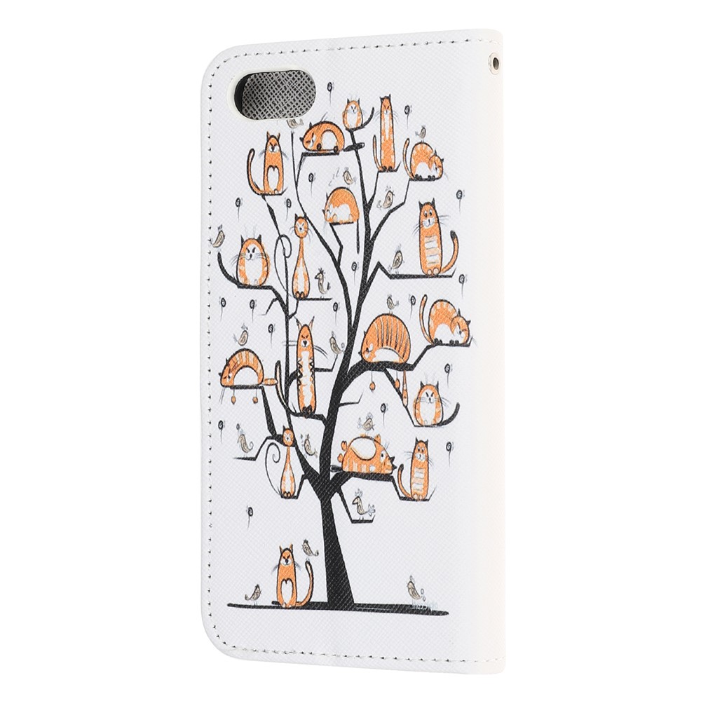 Newly Cross Texture Patterned Leather Wallet Cover with Strap for iPhone 7/8/SE (2nd Generation) - Animal and Tree-5