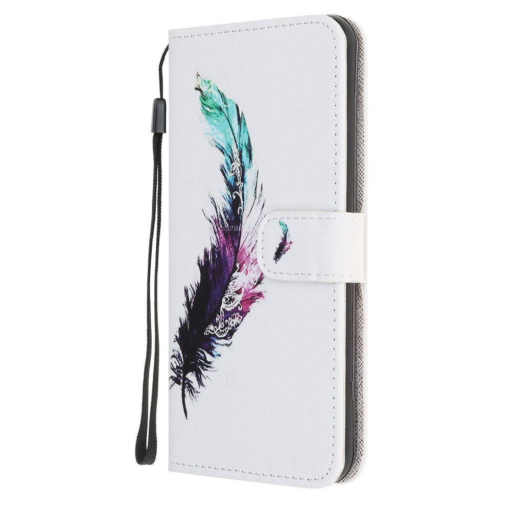 Newly Cross Texture Patterned Leather Wallet Cover with Strap for iPhone 7/8/SE (2nd Generation) - Feather-2