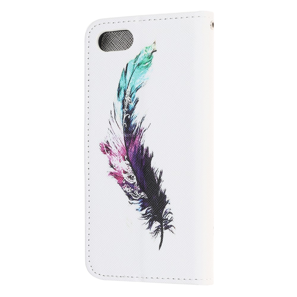 Newly Cross Texture Patterned Leather Wallet Cover with Strap for iPhone 7/8/SE (2nd Generation) - Feather-3