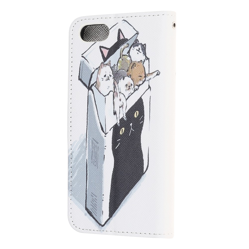 Newly Cross Texture Patterned Leather Wallet Cover with Strap for iPhone 7/8/SE (2nd Generation) - Cat Group-3