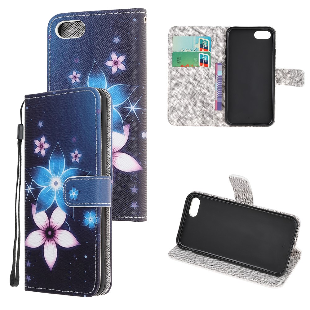 Newly Cross Texture Patterned Leather Wallet Cover with Strap for iPhone 7/8/SE (2nd Generation) - Flower-1