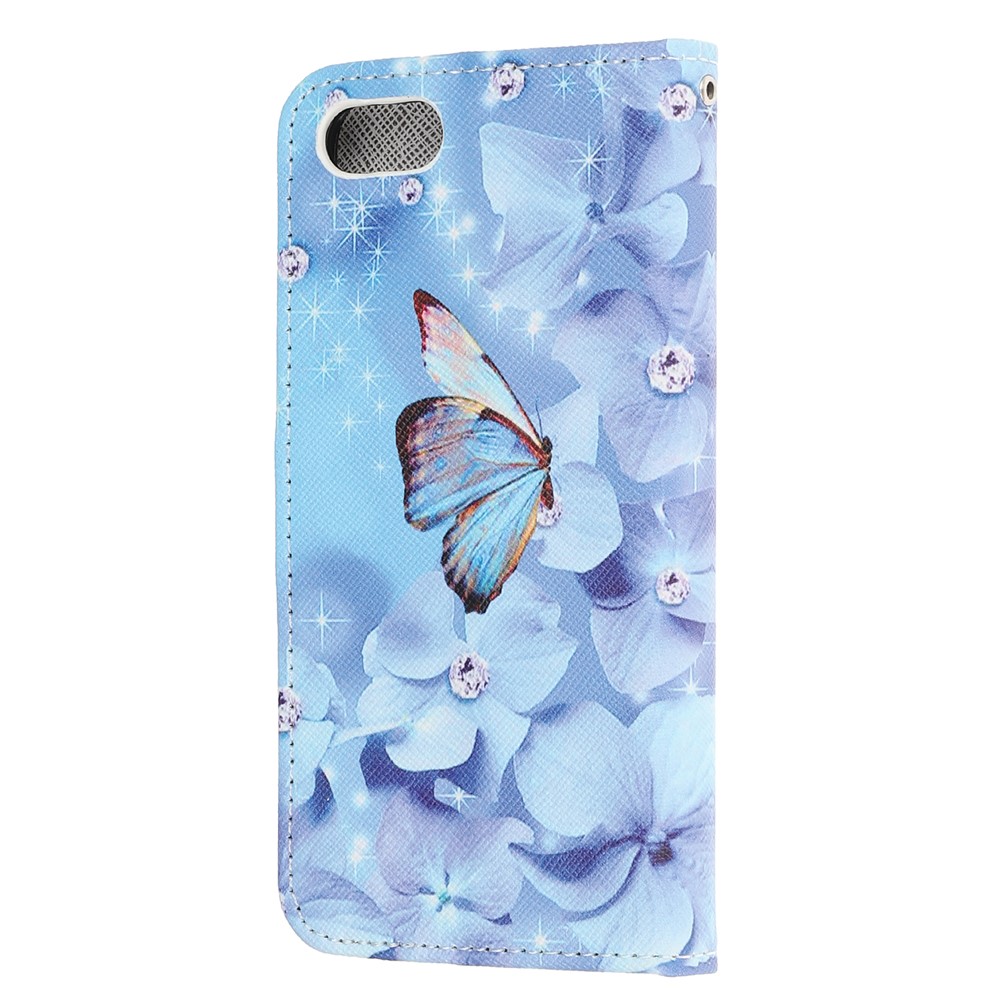 Newly Cross Texture Patterned Leather Wallet Cover with Strap for iPhone 7/8/SE (2nd Generation) - Flowers and Butterfly-3