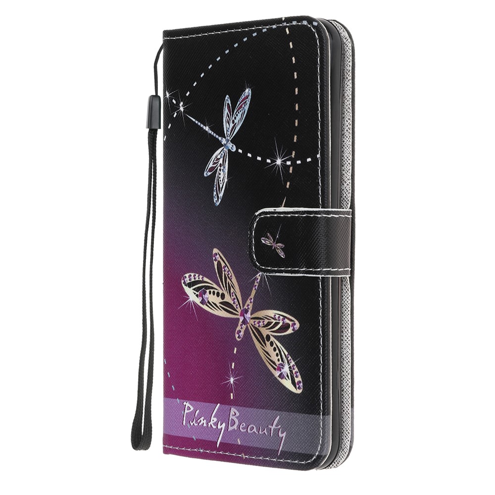 Newly Cross Texture Patterned Leather Wallet Cover with Strap for iPhone 7 / 8 / SE (2020) / SE (2022) 4.7 inch - Dragonfly-2