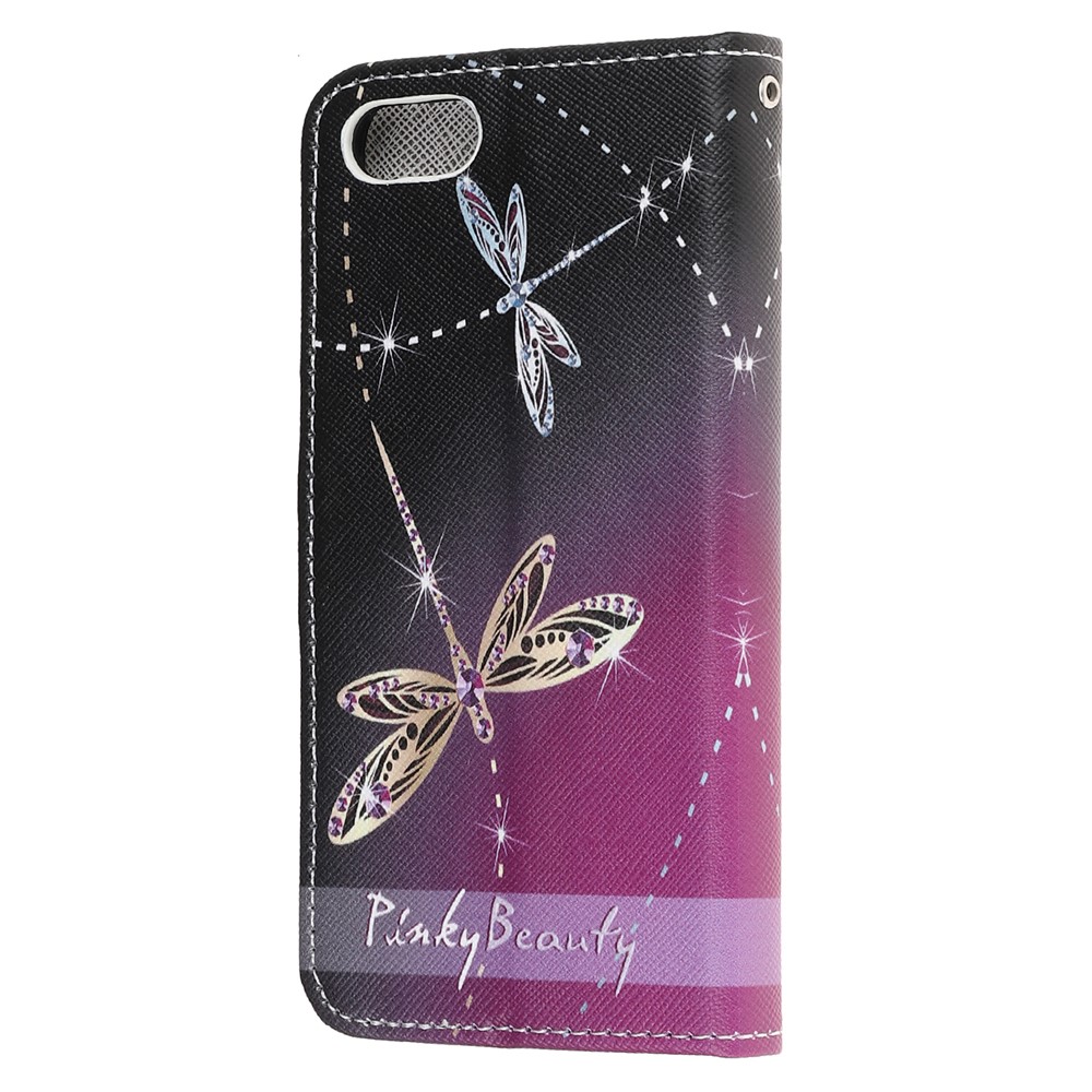 Newly Cross Texture Patterned Leather Wallet Cover with Strap for iPhone 7/8/SE (2nd Generation) - Dragonfly-3