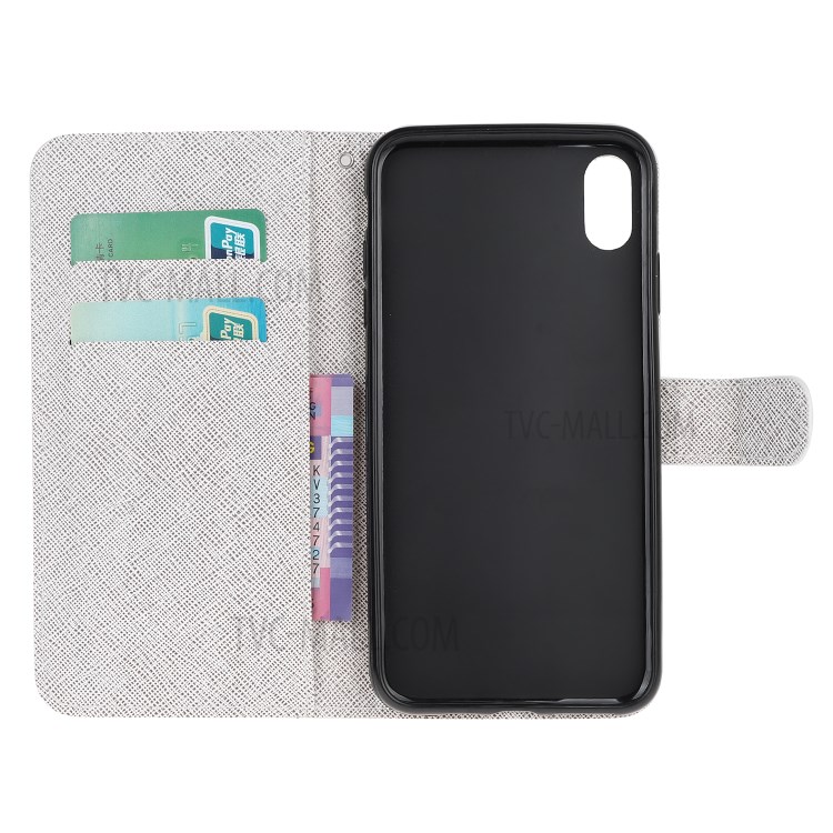 Newly Cross Texture Patterned Leather Stand Wallet Cover with Strap for iPhone XR 6.1 inch - Feather-2