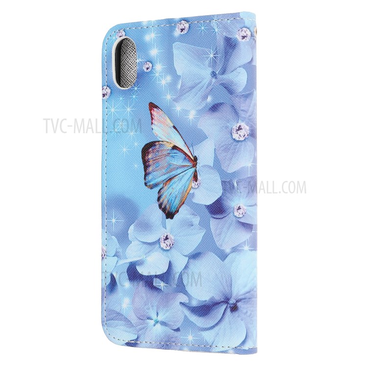 Newly Cross Texture Patterned Leather Stand Wallet Cover with Strap for iPhone XR 6.1 inch - Flowers and Butterfly-3