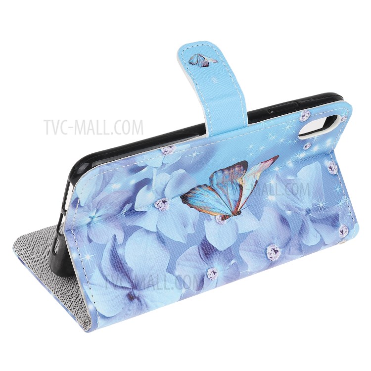 Newly Cross Texture Patterned Leather Stand Wallet Cover with Strap for iPhone XR 6.1 inch - Flowers and Butterfly-4