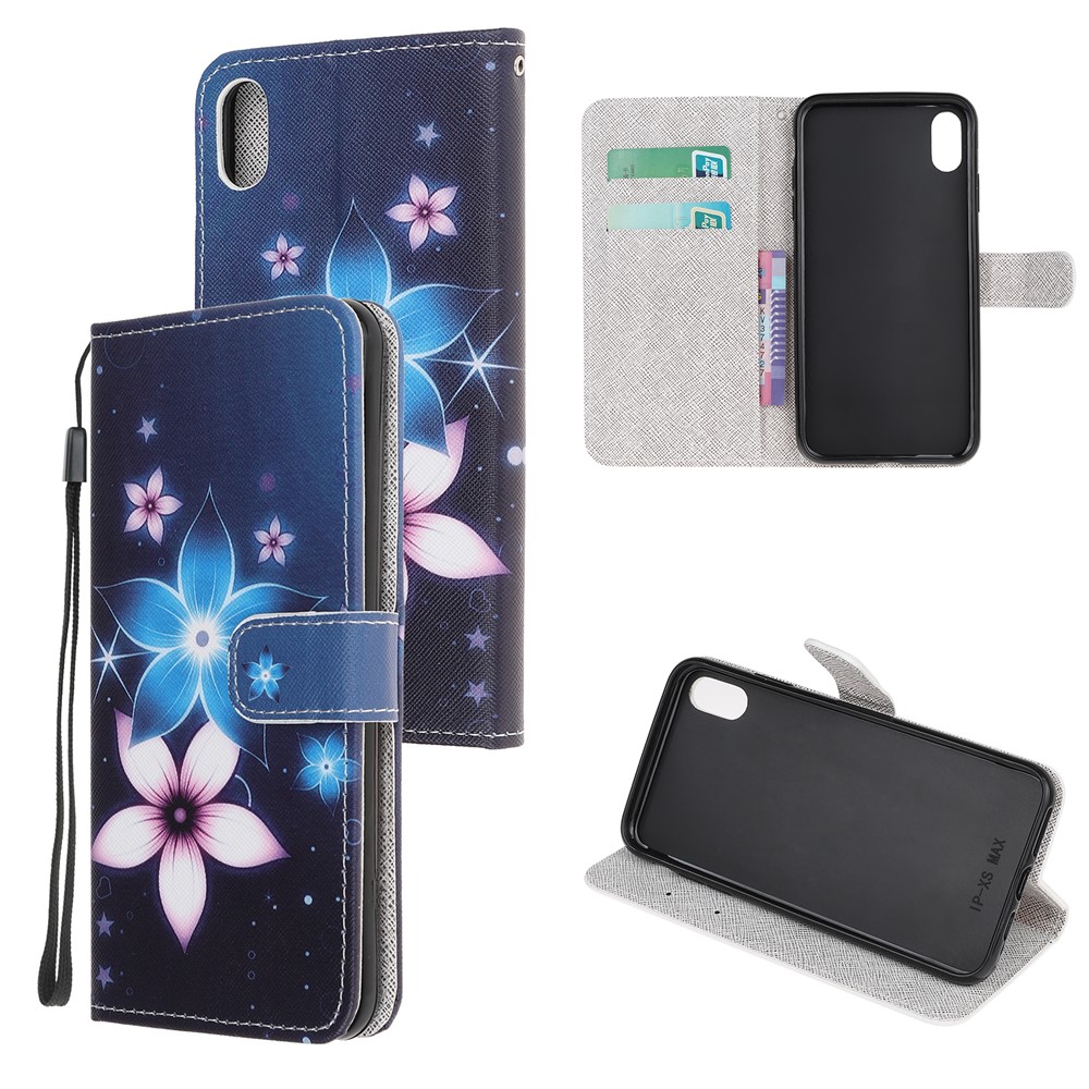Newly Cross Texture Patterned Leather Stand Wallet Cover with Strap for iPhone XR 6.1 inch - Flower-1