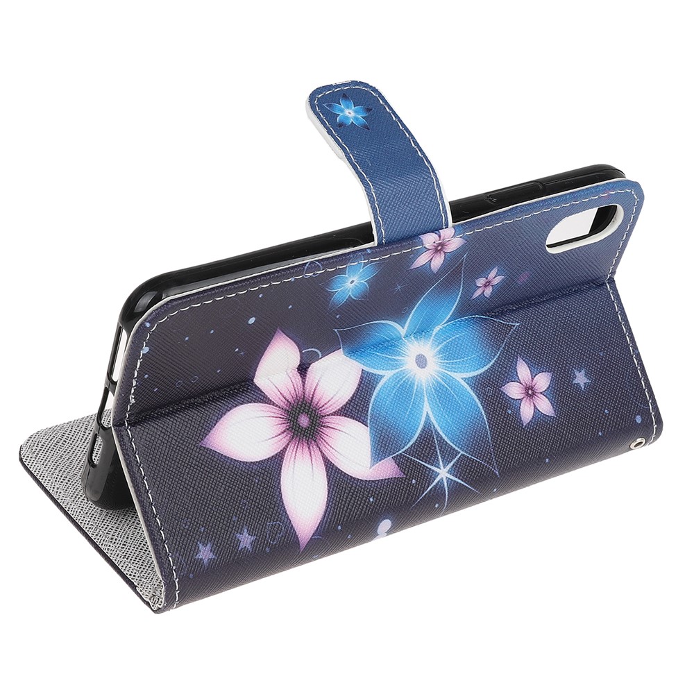 Newly Cross Texture Patterned Leather Stand Wallet Cover with Strap for iPhone XR 6.1 inch - Flower-4