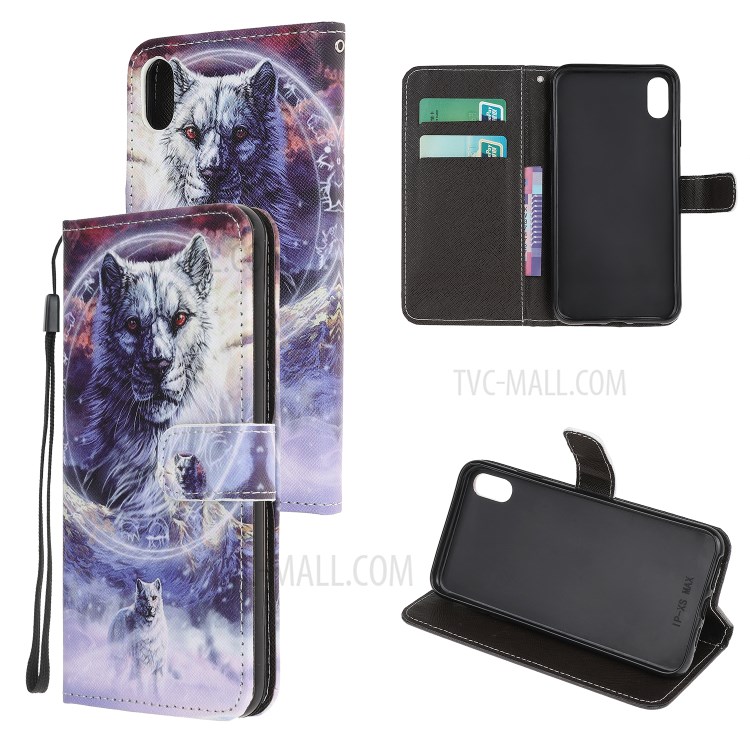 Newly Cross Texture Patterned Leather Stand Wallet Cover with Strap for iPhone XR 6.1 inch - Tiger-1