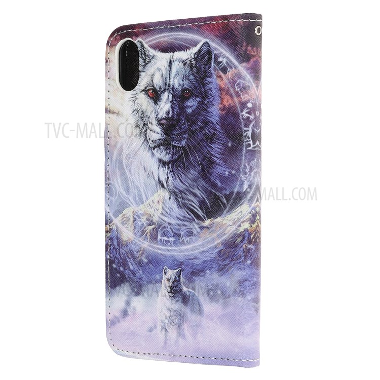 Newly Cross Texture Patterned Leather Stand Wallet Cover with Strap for iPhone XR 6.1 inch - Tiger-3