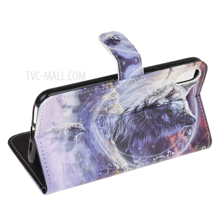Newly Cross Texture Patterned Leather Stand Wallet Cover with Strap for iPhone XR 6.1 inch - Tiger-4