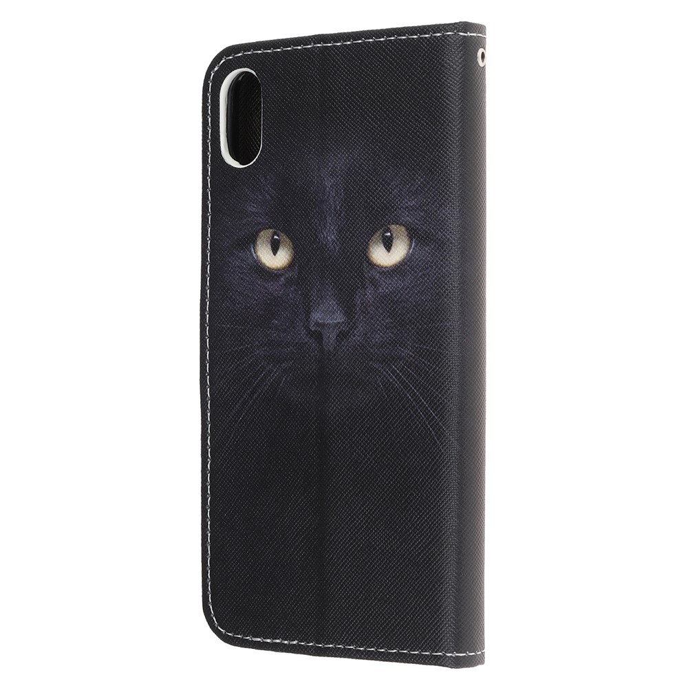 Newly Cross Texture Patterned Leather Stand Wallet Cover with Strap for iPhone XR 6.1 inch - Cat Eyes-3