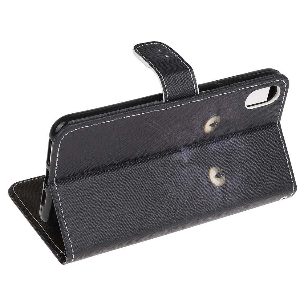 Newly Cross Texture Patterned Leather Stand Wallet Cover with Strap for iPhone XR 6.1 inch - Cat Eyes-4
