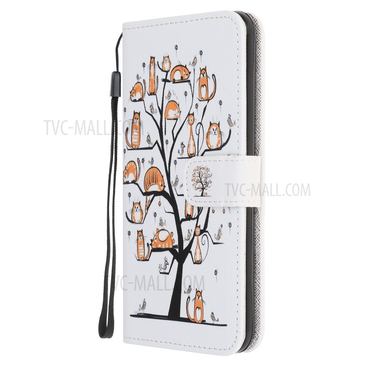 Newly Cross Texture Patterned Leather Stand Wallet Cover for iPhone XS 5.8 inch/X - Animal and Tree-4