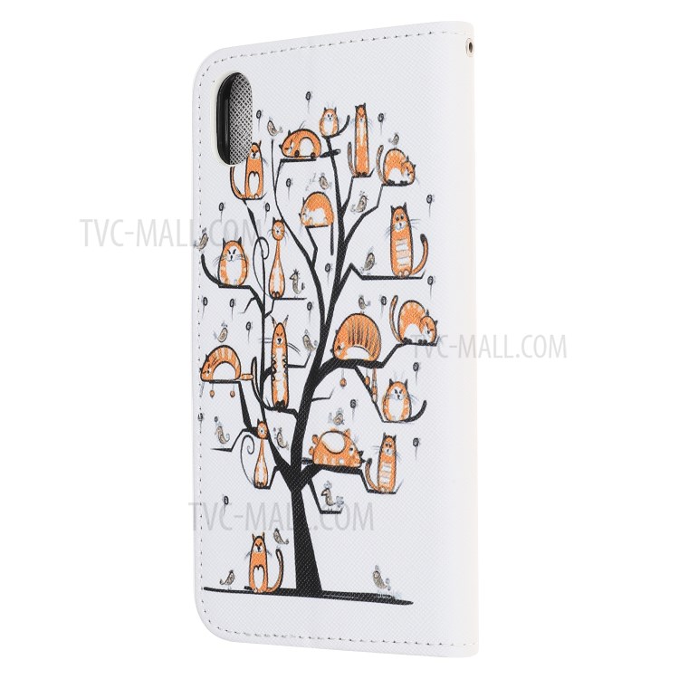 Newly Cross Texture Patterned Leather Stand Wallet Cover for iPhone XS 5.8 inch/X - Animal and Tree-5