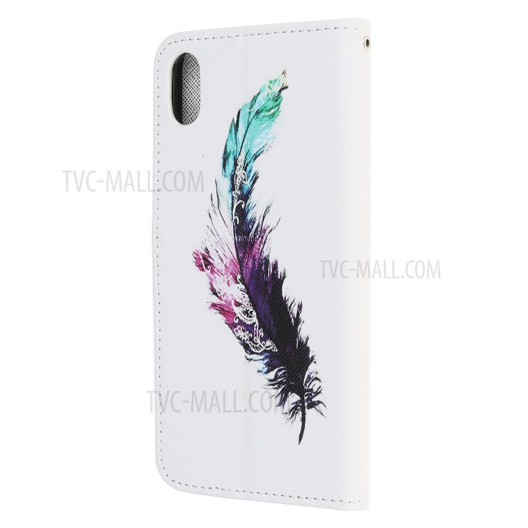 Newly Cross Texture Patterned Leather Stand Wallet Cover for iPhone XS 5.8 inch/X - Feather-3