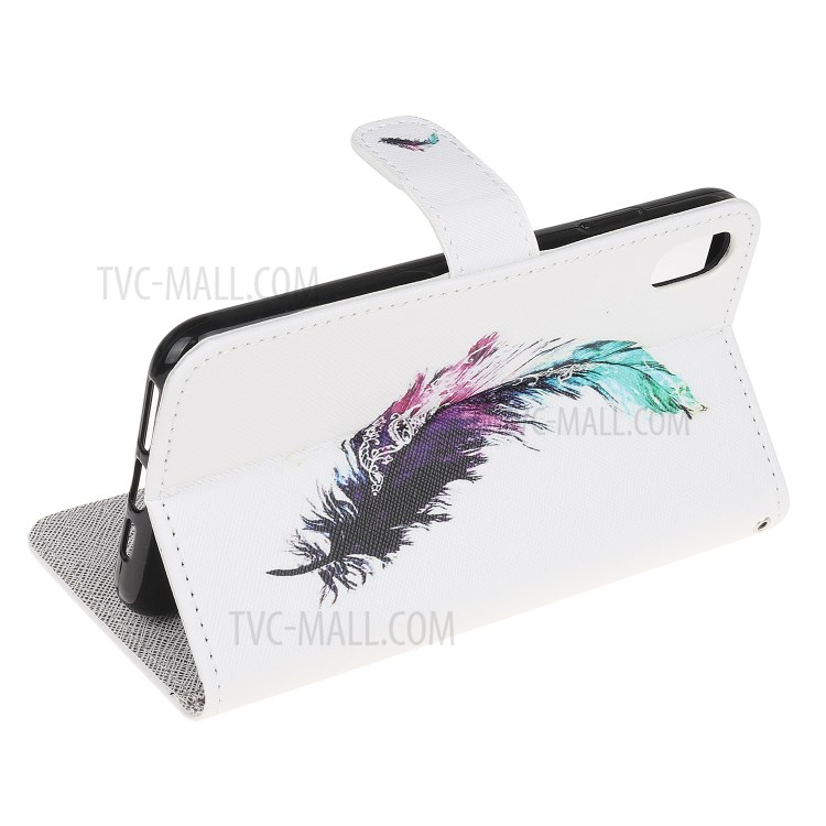 Newly Cross Texture Patterned Leather Stand Wallet Cover for iPhone XS 5.8 inch/X - Feather-4