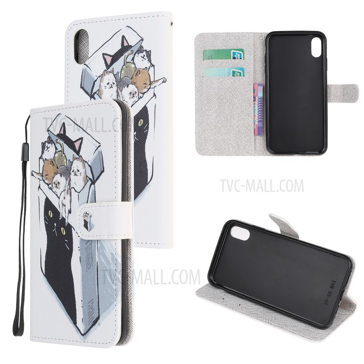 Newly Cross Texture Patterned Leather Stand Wallet Cover for iPhone XS 5.8 inch/X - Cat Group-1