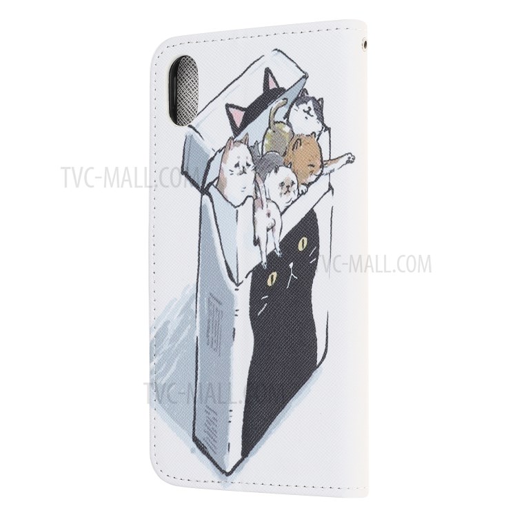 Newly Cross Texture Patterned Leather Stand Wallet Cover for iPhone XS 5.8 inch/X - Cat Group-3