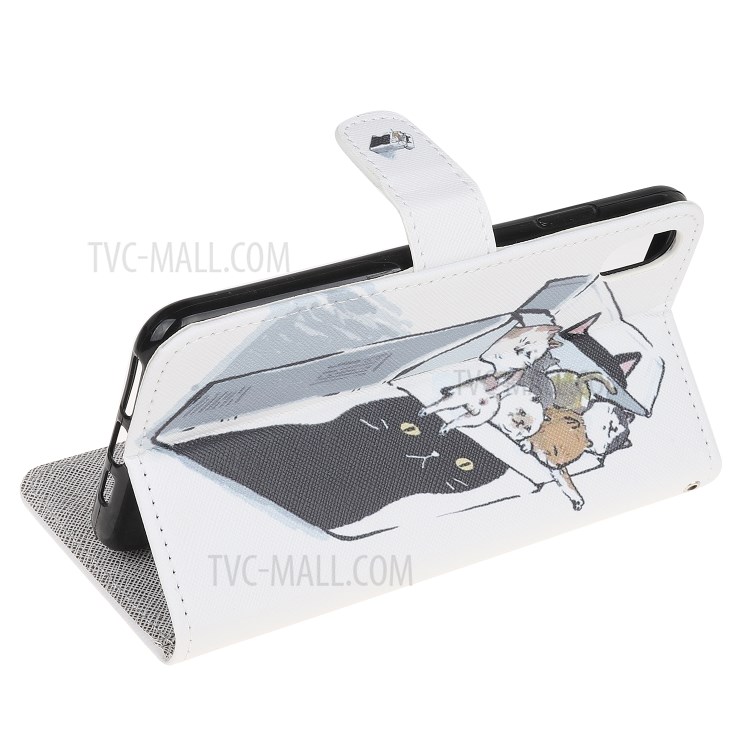 Newly Cross Texture Patterned Leather Stand Wallet Cover for iPhone XS 5.8 inch/X - Cat Group-4