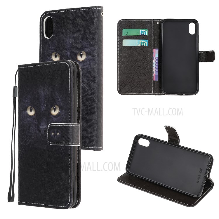 Newly Cross Texture Stylish Patterned Leather Stand Wallet Cover for iPhone XS Max 6.5 inch - Cat Eyes-1