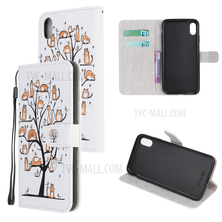Newly Cross Texture Stylish Patterned Leather Stand Wallet Cover for iPhone XS Max 6.5 inch - Animal and Tree-1