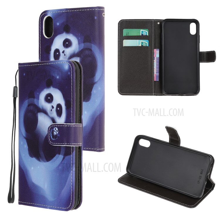 Newly Cross Texture Stylish Patterned Leather Stand Wallet Cover for iPhone XS Max 6.5 inch - Panda-1