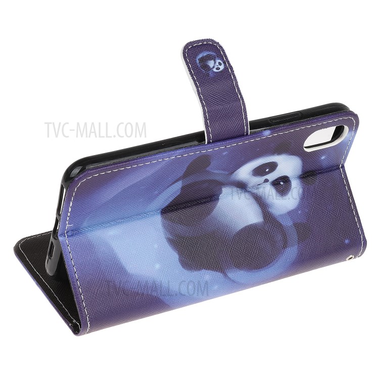 Newly Cross Texture Stylish Patterned Leather Stand Wallet Cover for iPhone XS Max 6.5 inch - Panda-4